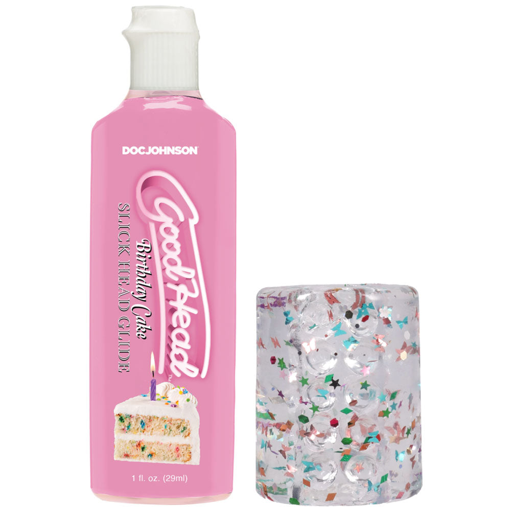 GoodHead Birthday Blowjob Kit - Birthday Cake GoodHead Glide with Helping Head Stroker - 1363-21-BX