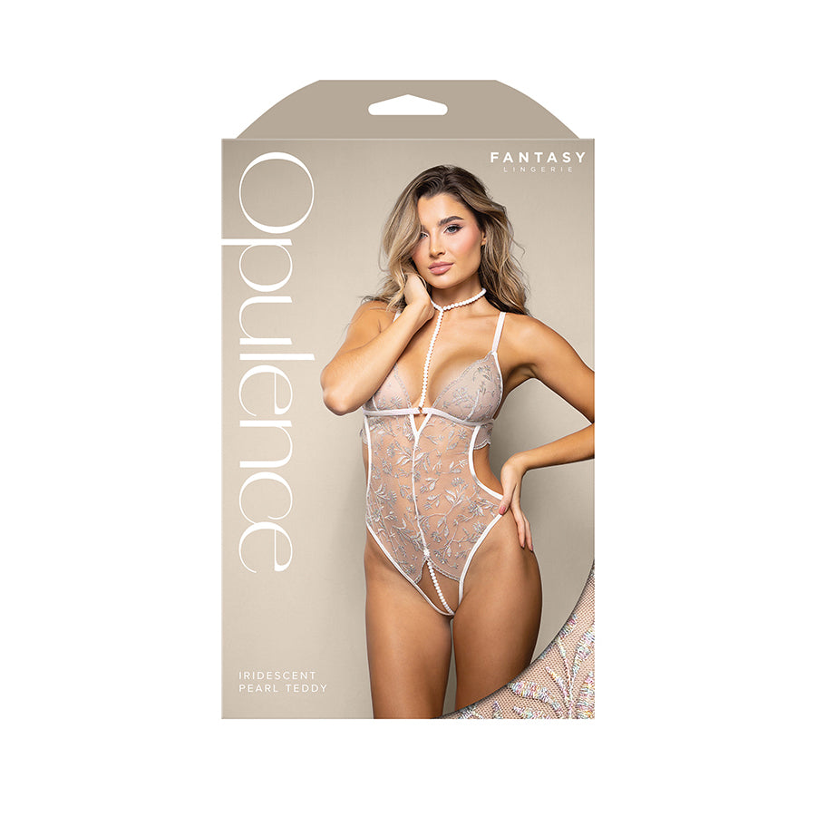 OPULENCE Iridescent Pearl Teddy - White - White - S/M Size - 2426WHT-SM-B