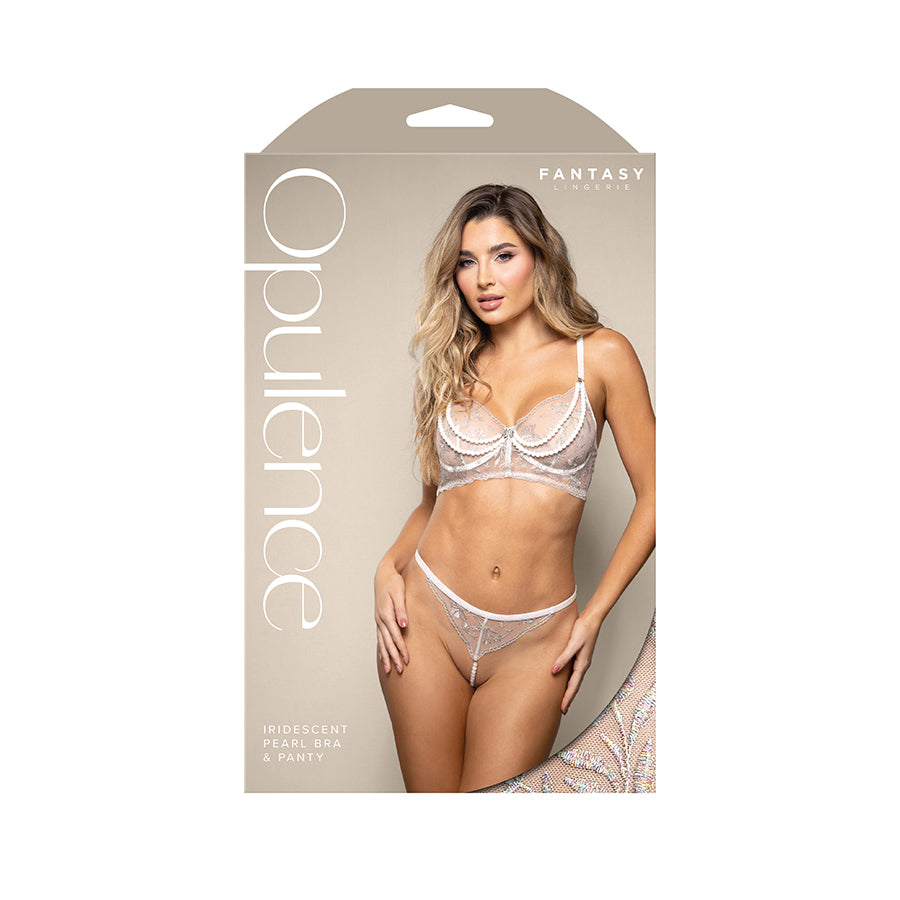 OPULENCE Iridescent Pearl Bra & Panty - White - White - S/M Size - 2427WHT-SM-B