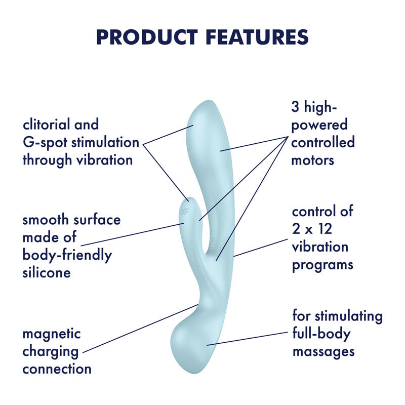 Satisfyer Triple Oh - Light Blue USB Rechargeable Rabbit Vibrator - 4018225