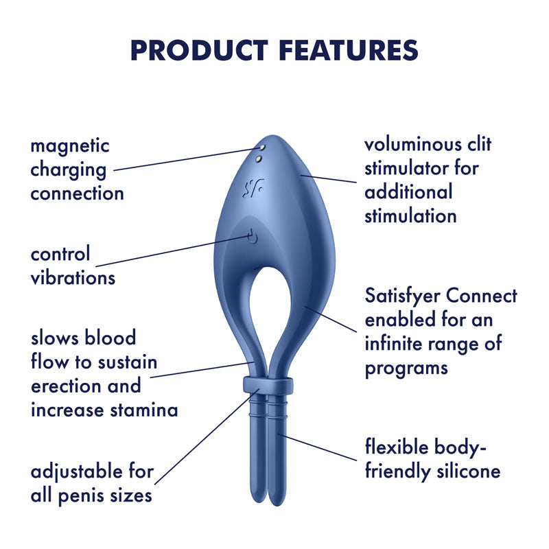 Satisfyer Bullseye - Blue - Blue Vibrating Adjustable Lasso Cock Ring - 4018362