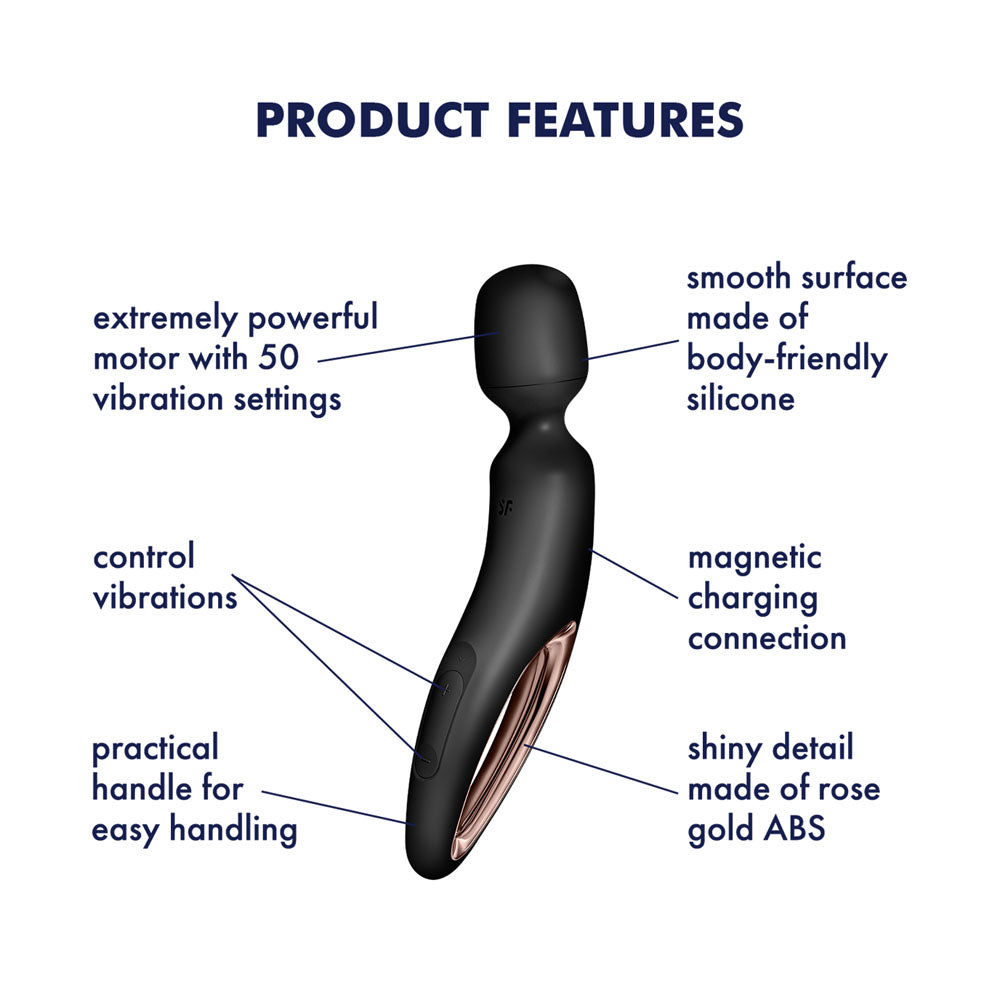 Satisfyer Wand-erland - Black - Black/Rose Gold USB Rechargeable Massage Wand - 4018584