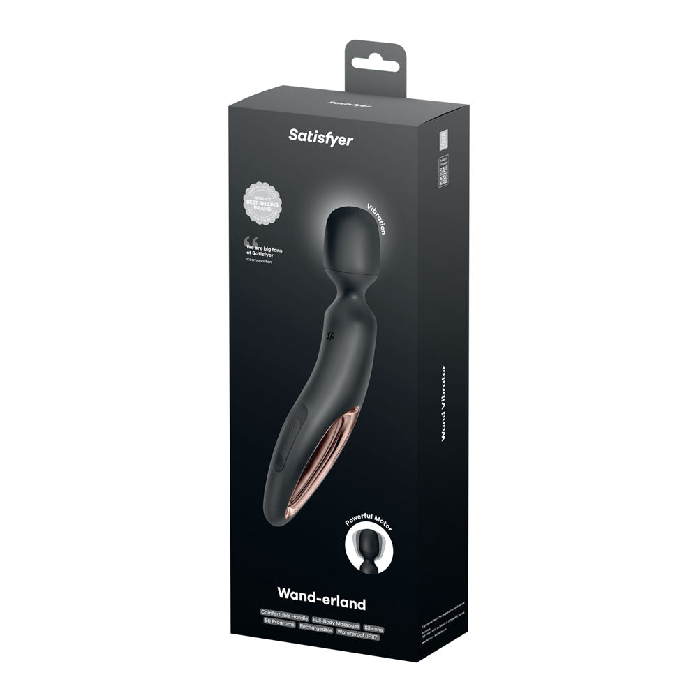 Satisfyer Wand-erland - Black - Black/Rose Gold USB Rechargeable Massage Wand - 4018584