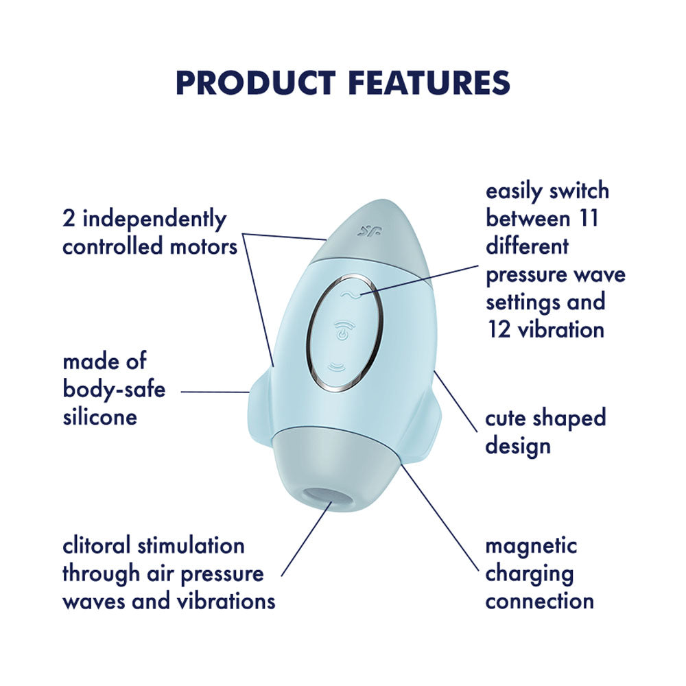 Satisfyer Mission Control - Blue - Blue USB Rechargeable Vibrating Air Pulse Stimulator - 4060071