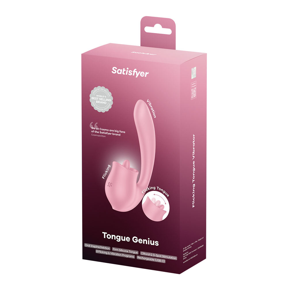 Satisfyer Tongue Genius - Pink USB Rechargeable Vibrator with Flicking Clit Stimulator - 4080598