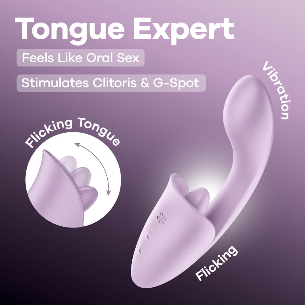 Satisfyer Tongue Expert - Violet 18 cm USB Rechargeable Vibrator with Flicking Clit Stimulator - 4080604