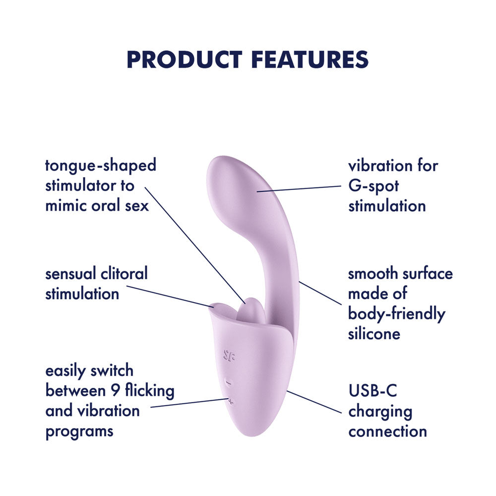 Satisfyer Tongue Expert - Violet 18 cm USB Rechargeable Vibrator with Flicking Clit Stimulator - 4080604