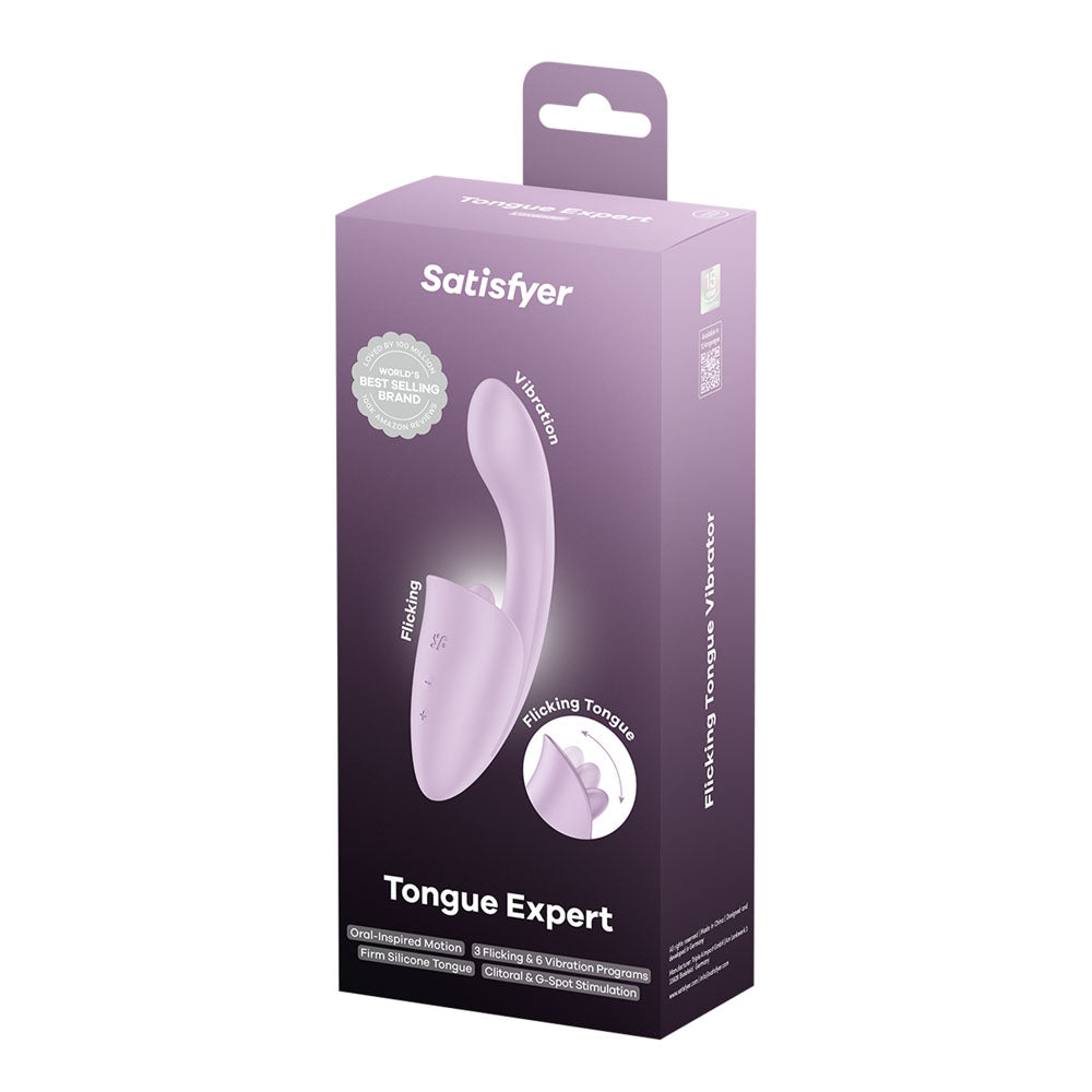Satisfyer Tongue Expert - Violet 18 cm USB Rechargeable Vibrator with Flicking Clit Stimulator - 4080604