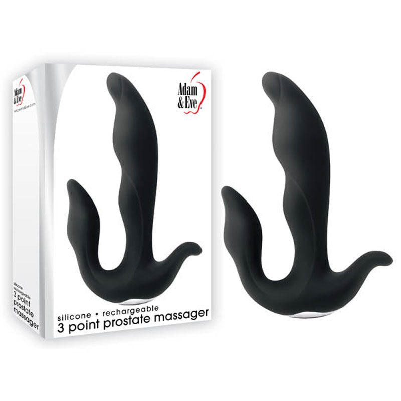 Adam & Eve 3-Point Prostate Massager - Black USB Rechargable Vibrating Prostate Massager - 485R 0000