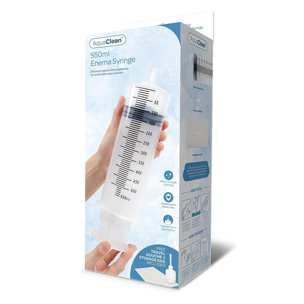 AquaClean 550ml Enema Syringe - 550 ml Capacity with Free Travel Douche Included - AC111