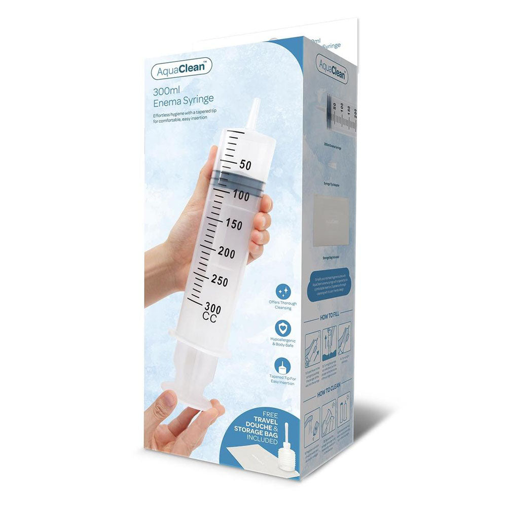 AquaClean 300ml Enema Syringe - 300 ml Capacity with Free Travel Douche Included - AC112