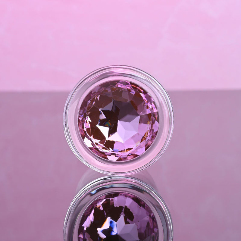 Adam & Eve PINK GEM GLASS PLUG MEDIUM - Clear Glass 8.7 cm Butt Plug with Pink Gem Base - AE-WF-1140-2