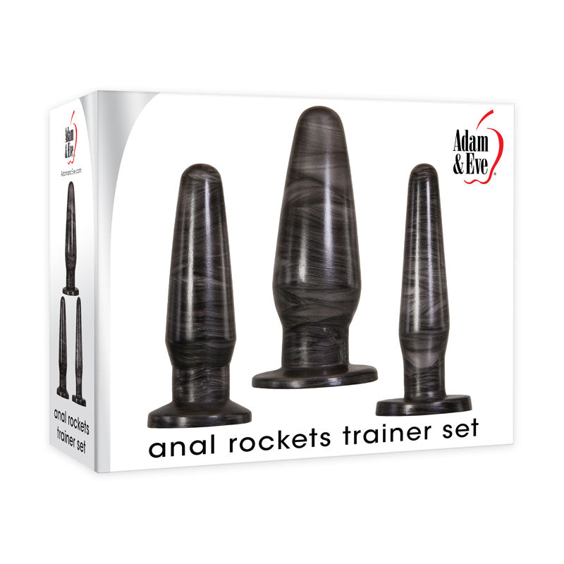 Adam & Eve ANAL ROCKETS TRAINER SET - Black Butt Plugs - Set of 3 Sizes - AE-WF-8799-2