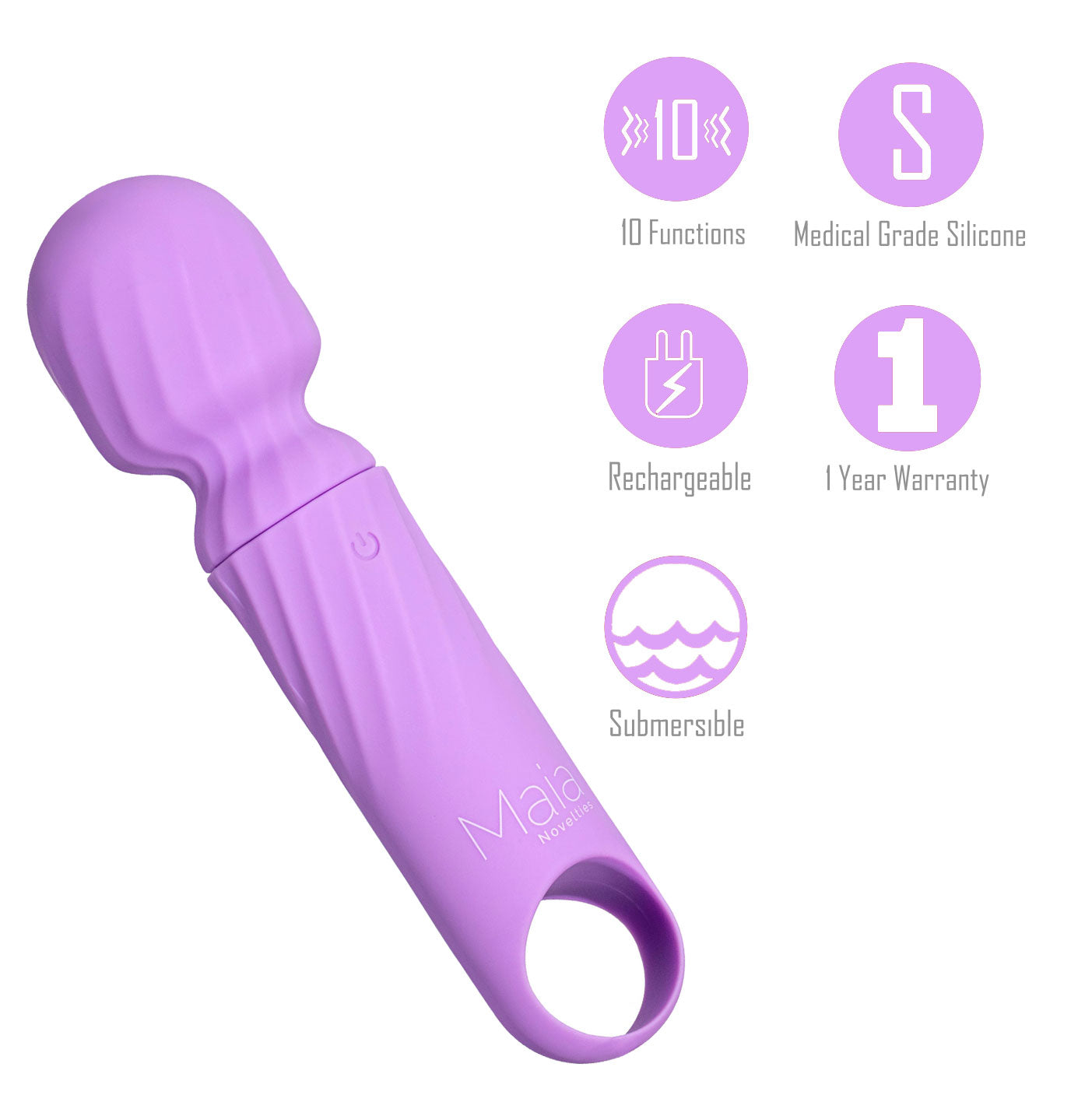 Maia DOLLY - Purple - Purple 12.7 cm USB Rechargeable Massage Wand - AF-004-L3