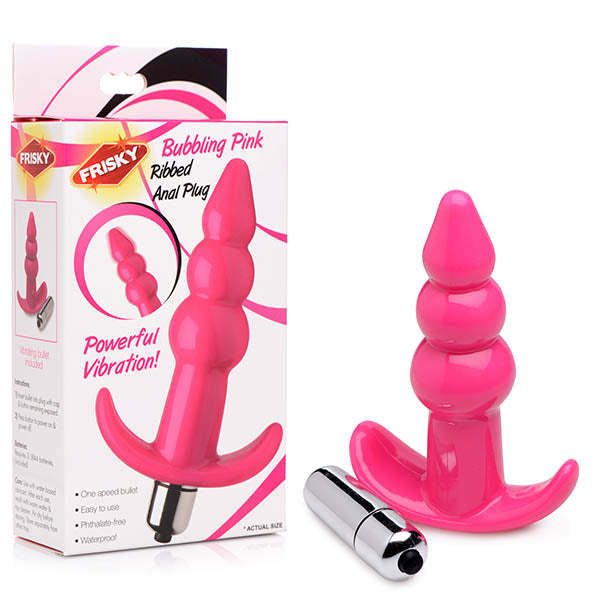 Frisky Ribbed Vibrating Butt Plug - Pink 10.9 cm Vibrating Butt Plug - AG295-PINK