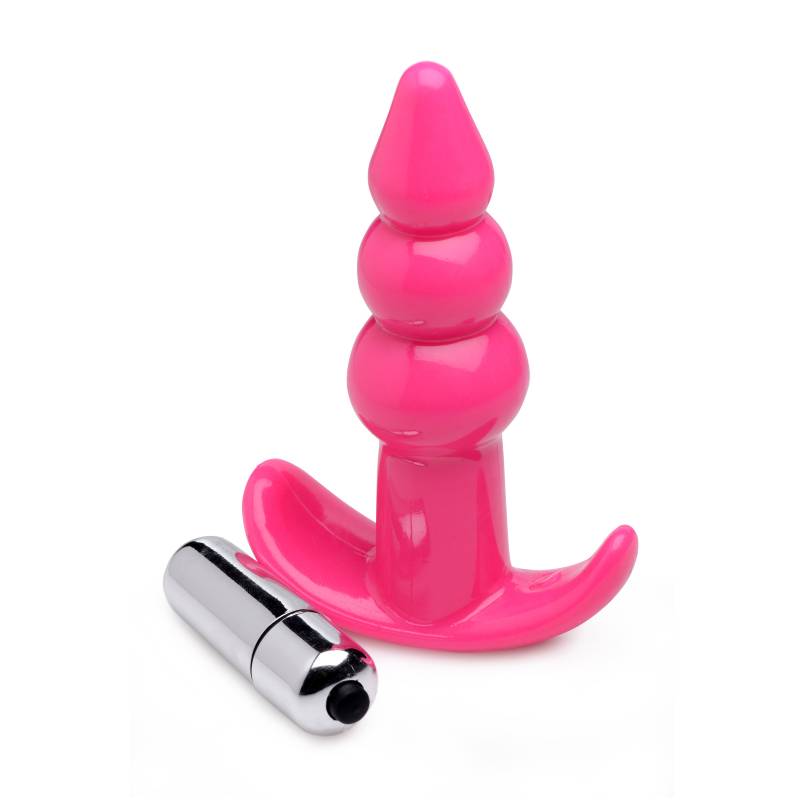 Frisky Ribbed Vibrating Butt Plug - Pink 10.9 cm Vibrating Butt Plug - AG295-PINK