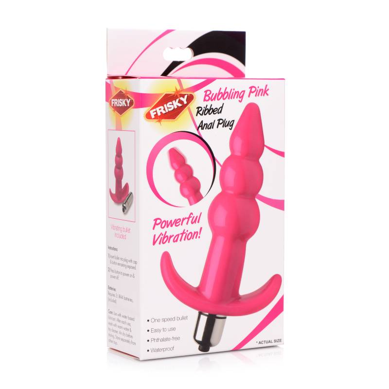 Frisky Ribbed Vibrating Butt Plug - Pink 10.9 cm Vibrating Butt Plug - AG295-PINK