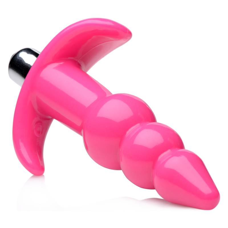 Frisky Ribbed Vibrating Butt Plug - Pink 10.9 cm Vibrating Butt Plug - AG295-PINK
