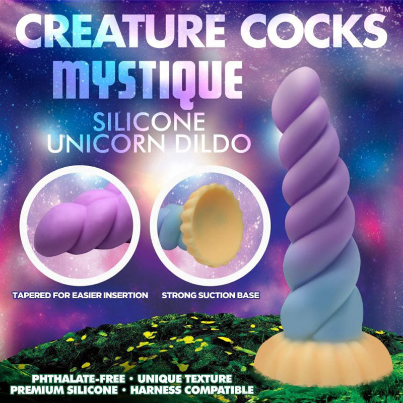 Creature Cocks Mystique Silicone Unicorn Dildo - Coloured 21 cm Fantasy Dildo - AH066
