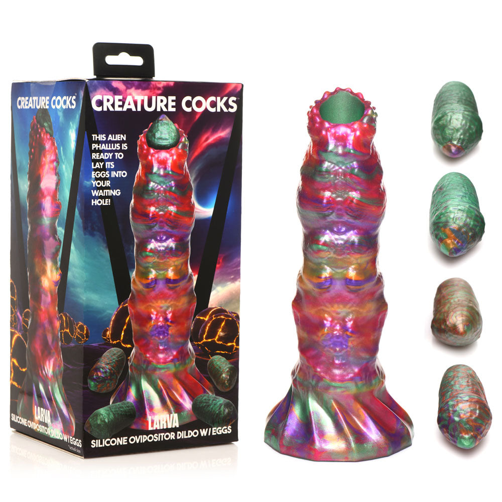 Creature Cocks Larva Silicone Dildo - Coloured 22.9 cm Fantasy Dildo with Eggs - AH195