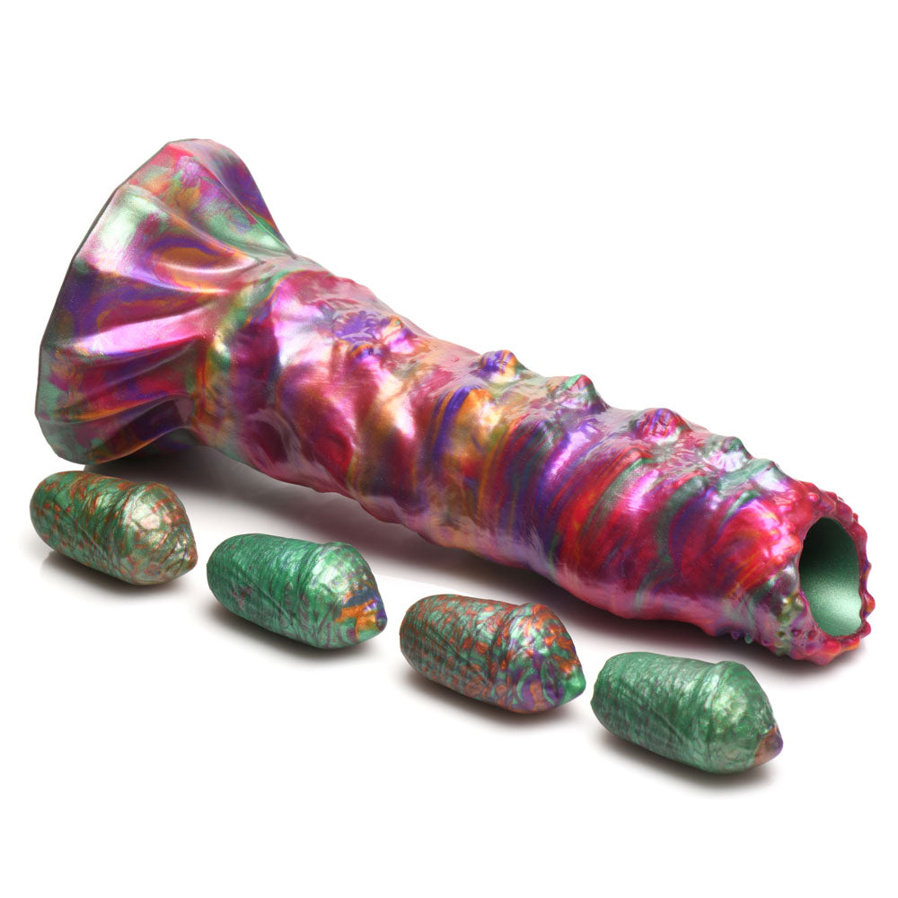 Creature Cocks Larva Silicone Dildo - Coloured 22.9 cm Fantasy Dildo with Eggs - AH195