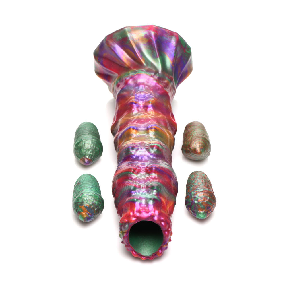 Creature Cocks Larva Silicone Dildo - Coloured 22.9 cm Fantasy Dildo with Eggs - AH195