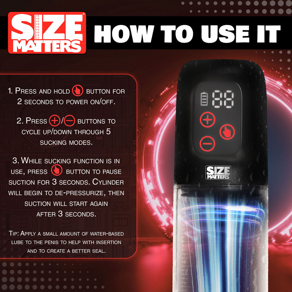 Size Matters Sucking Penis Pump - Clear USB Rechargeable Penis Pump - AH367