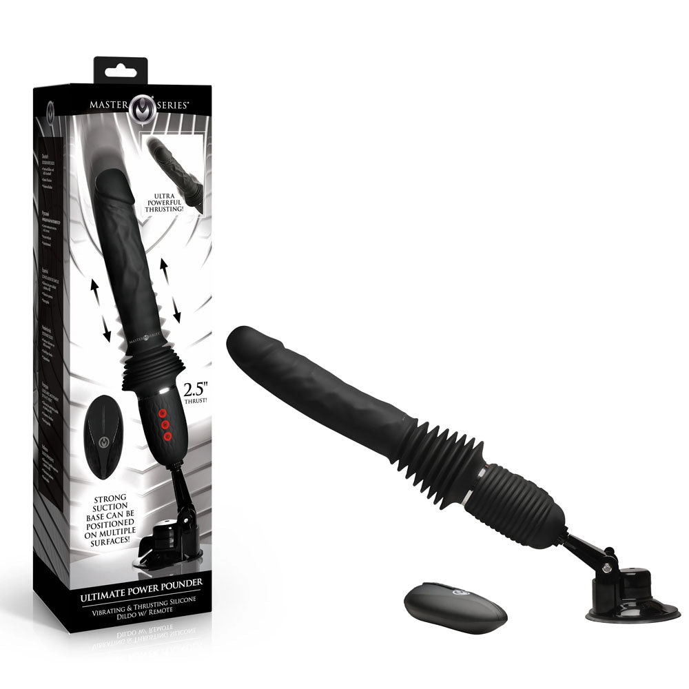 Master Series Ultimate Power Pounder - Black 30 cm USB Rechargeable Thrusting Vibrator - AH606