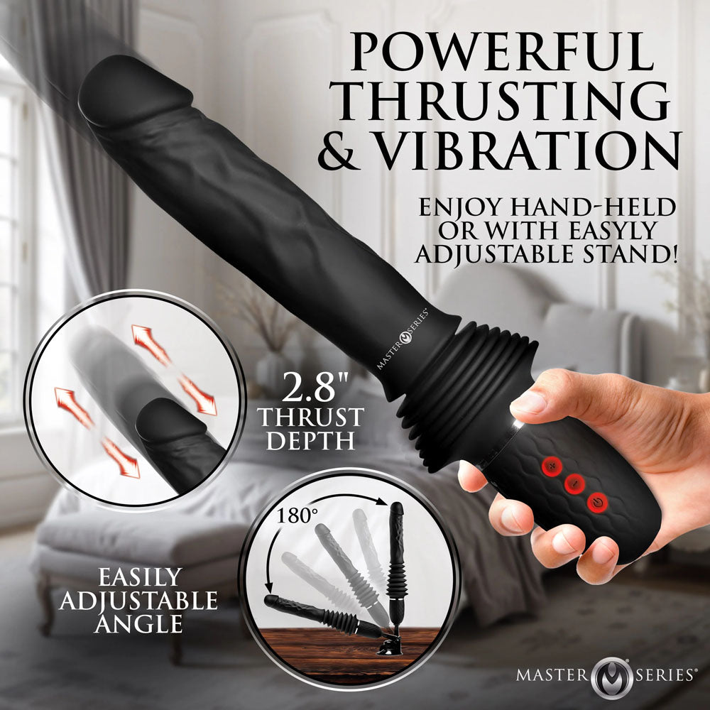 Master Series Ultimate Power Pounder - Black 30 cm USB Rechargeable Thrusting Vibrator - AH606
