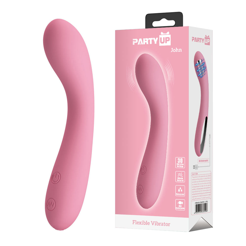 Party Up JOHN Flexible Vibe - Pink - Pink 16 cm USB Rechargeable Vibrator - BI-014281-1-PU