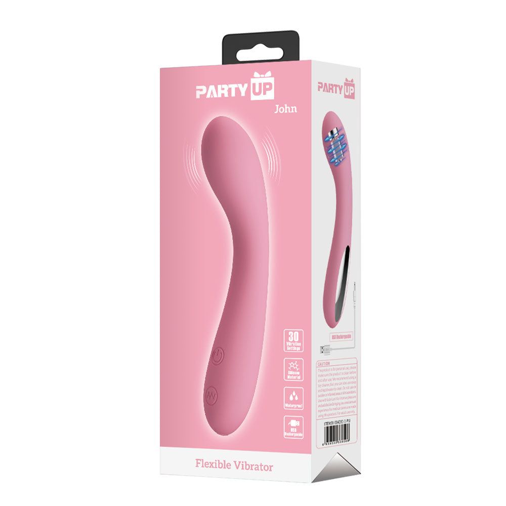 Party Up JOHN Flexible Vibe - Pink - Pink 16 cm USB Rechargeable Vibrator - BI-014281-1-PU