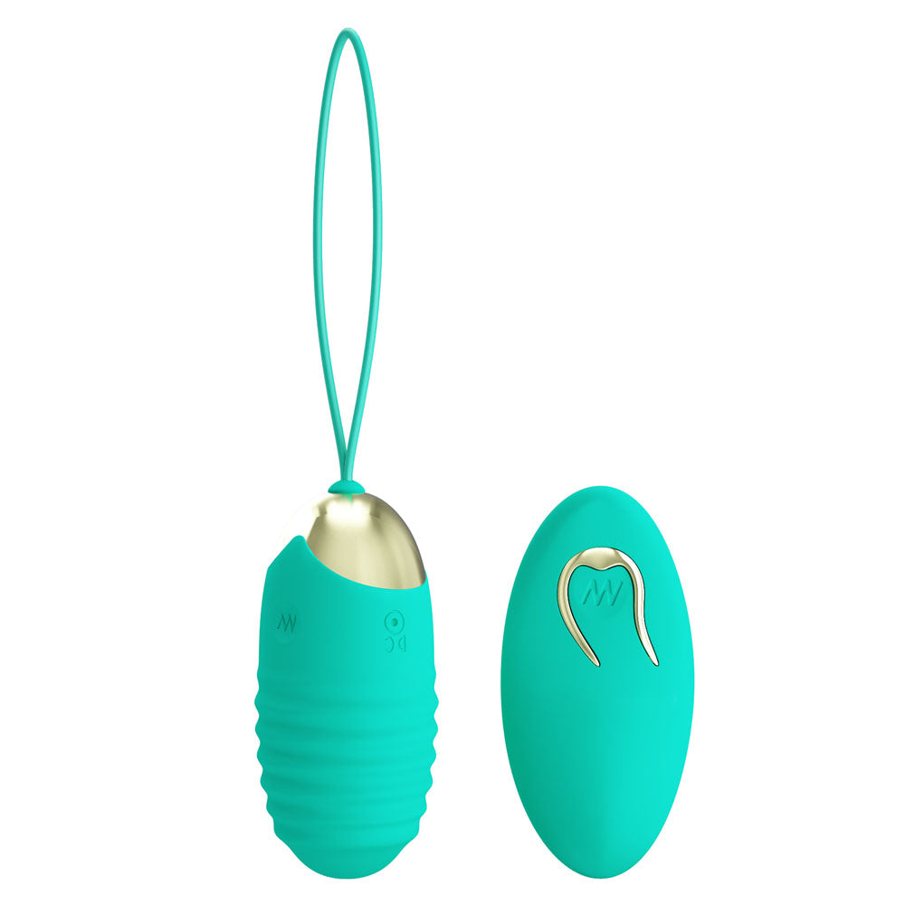 Party Up IAN Remote Egg - Teal - Teal USB Rechargeable Vibrating Egg with Wireless Remote - BI-014362W-3A4-PU