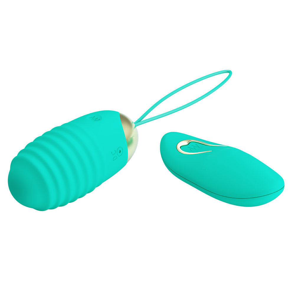 Party Up IAN Remote Egg - Teal - Teal USB Rechargeable Vibrating Egg with Wireless Remote - BI-014362W-3A4-PU