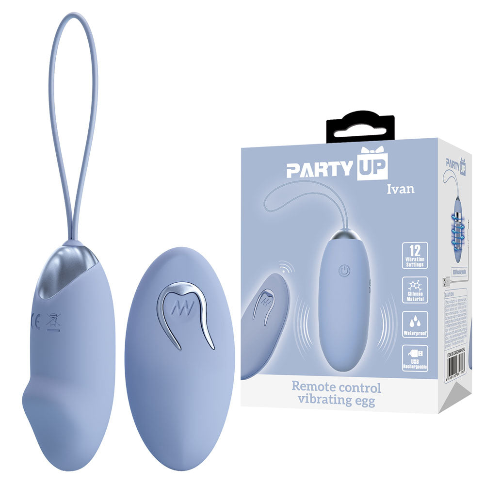 Party Up IVAN Remote Egg - Purple - Purple USB Rechargeable Vibrating Egg with Wireless Remote - BI-014362W-4A5-PU