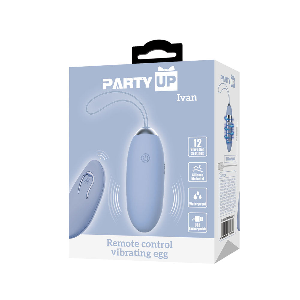 Party Up IVAN Remote Egg - Purple - Purple USB Rechargeable Vibrating Egg with Wireless Remote - BI-014362W-4A5-PU