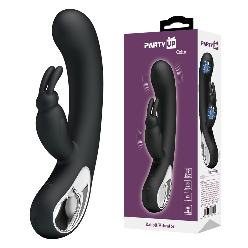 Party Up COLIN Rabbit Vibe - Black - Black 21 cm USB Rechargeable Rabbit Vibrator - BI-014420-1-PU