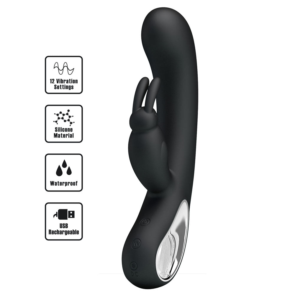 Party Up COLIN Rabbit Vibe - Black - Black 21 cm USB Rechargeable Rabbit Vibrator - BI-014420-1-PU