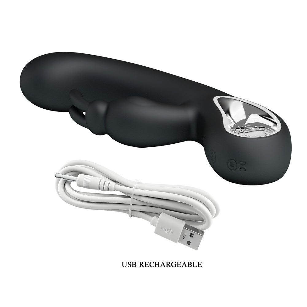 Party Up COLIN Rabbit Vibe - Black - Black 21 cm USB Rechargeable Rabbit Vibrator - BI-014420-1-PU