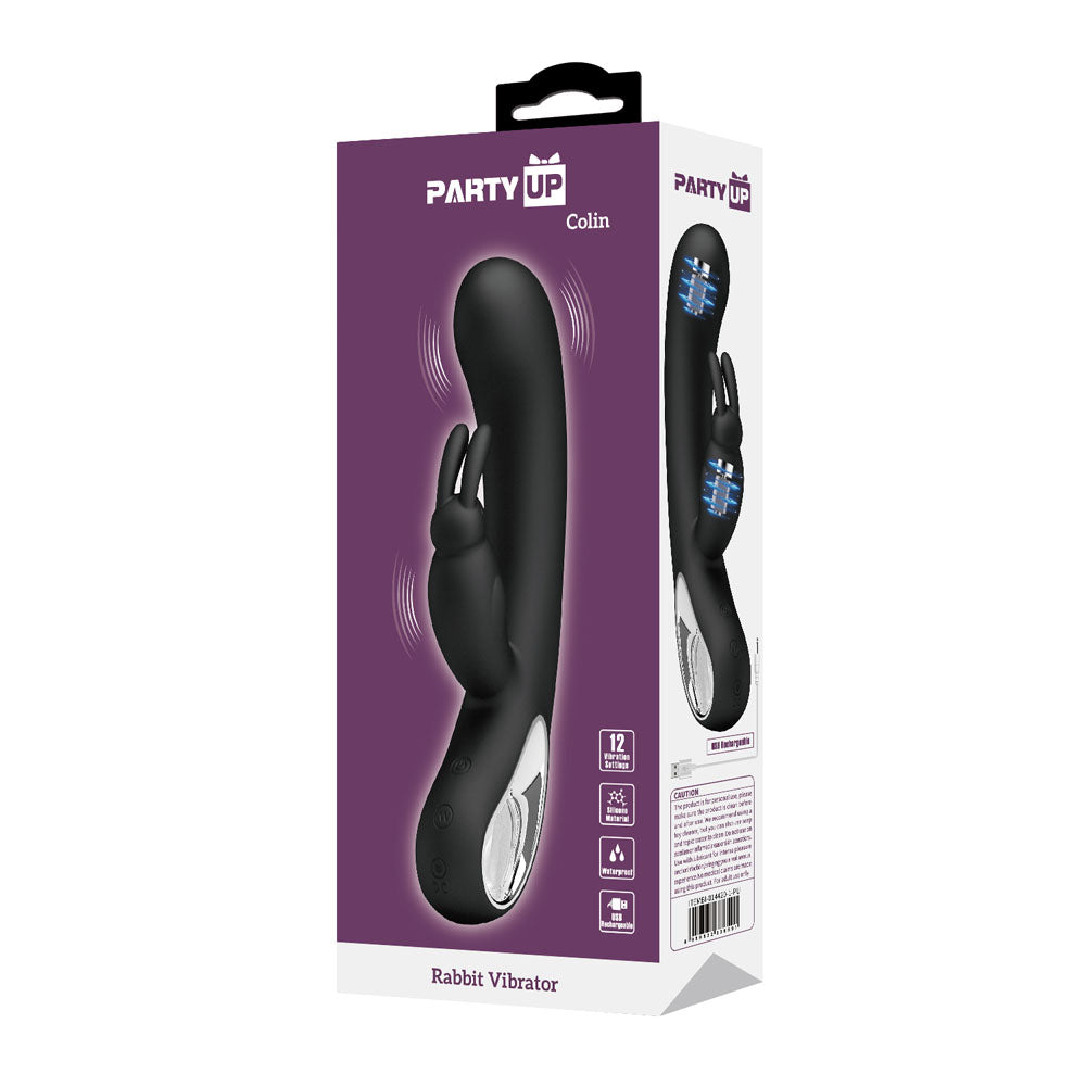 Party Up COLIN Rabbit Vibe - Black - Black 21 cm USB Rechargeable Rabbit Vibrator - BI-014420-1-PU