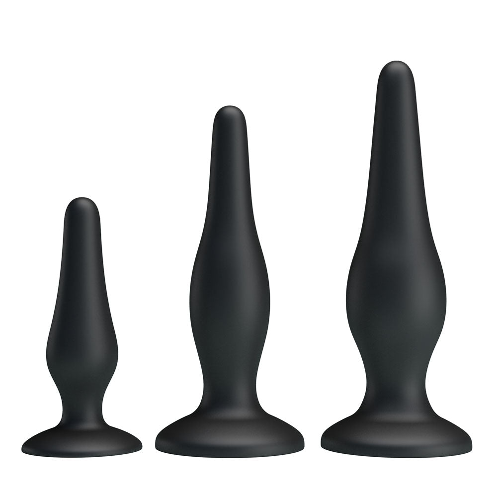 Party Up JERRY Butt Plug Set - Black Butt Plugs - Set of 3 Sizes - BI-014456H-PU