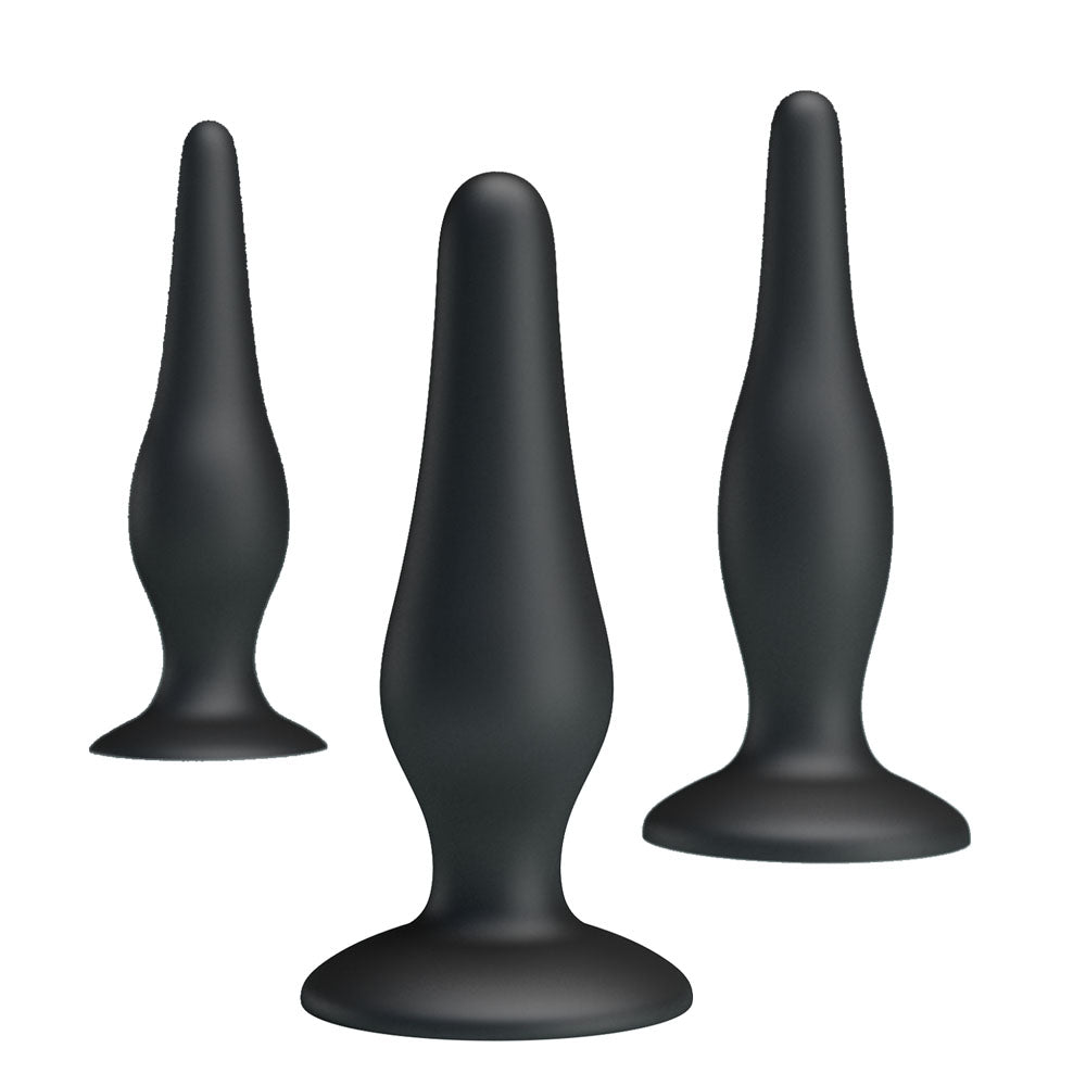 Party Up JERRY Butt Plug Set - Black Butt Plugs - Set of 3 Sizes - BI-014456H-PU