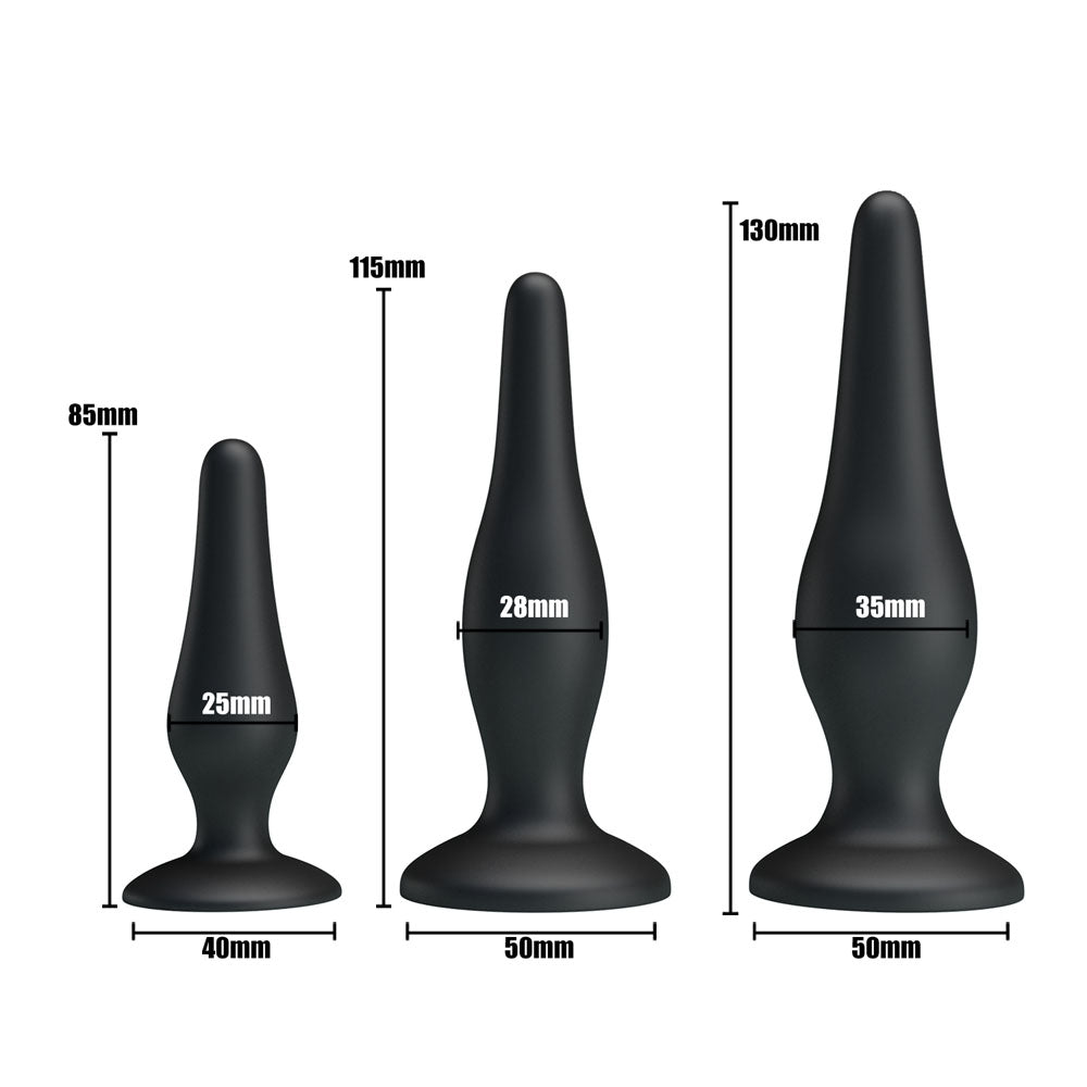 Party Up JERRY Butt Plug Set - Black Butt Plugs - Set of 3 Sizes - BI-014456H-PU