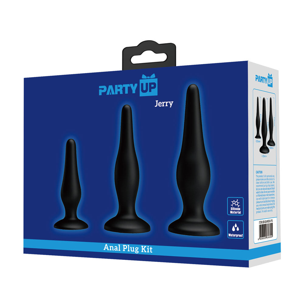Party Up JERRY Butt Plug Set - Black Butt Plugs - Set of 3 Sizes - BI-014456H-PU