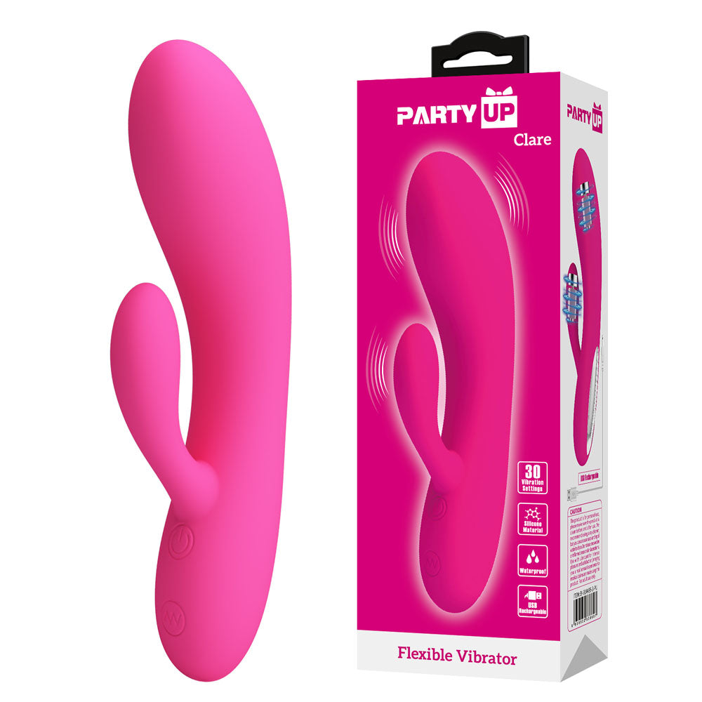 Party Up CLARE Flexible Vibe - Pink - Pink 16.9 cm USB Rechargeable Rabbit Vibrator - BI-014495-3-PU