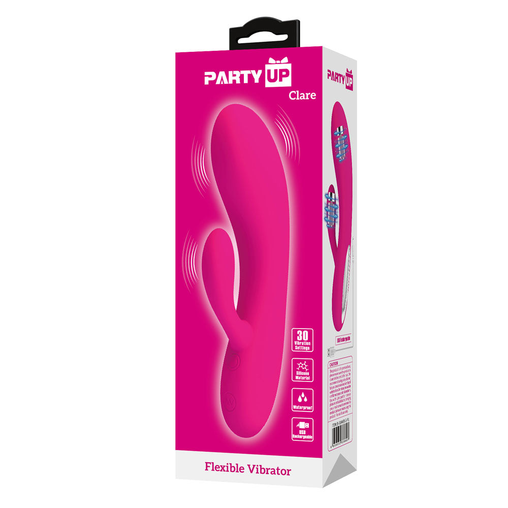 Party Up CLARE Flexible Vibe - Pink - Pink 16.9 cm USB Rechargeable Rabbit Vibrator - BI-014495-3-PU