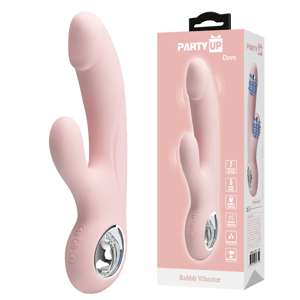 Party Up DAVE Rabbit Vibe - Pink - Pink 19 cm USB Rechargeable Rabbit Vibrator - BI-014513-1-PU