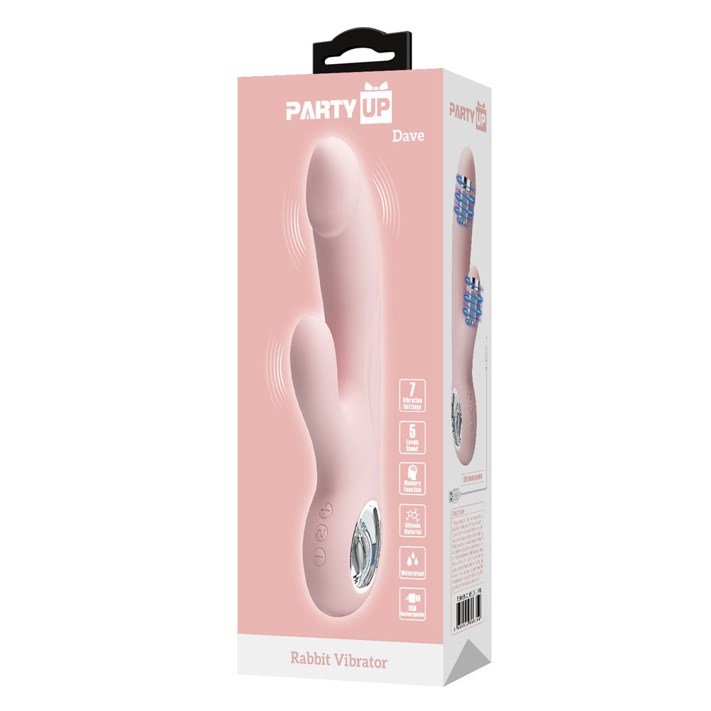 Party Up DAVE Rabbit Vibe - Pink - Pink 19 cm USB Rechargeable Rabbit Vibrator - BI-014513-1-PU
