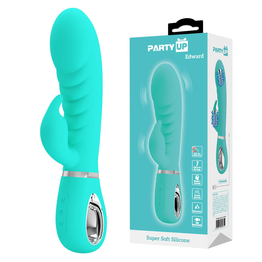 Party Up EDWARD Rabbit Vibe - Teal - Teal 20 cm USB Rechargeable Rabbit Vibrator - BI-014635-4-PU