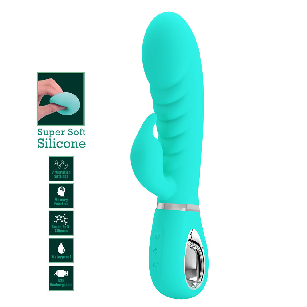 Party Up EDWARD Rabbit Vibe - Teal - Teal 20 cm USB Rechargeable Rabbit Vibrator - BI-014635-4-PU