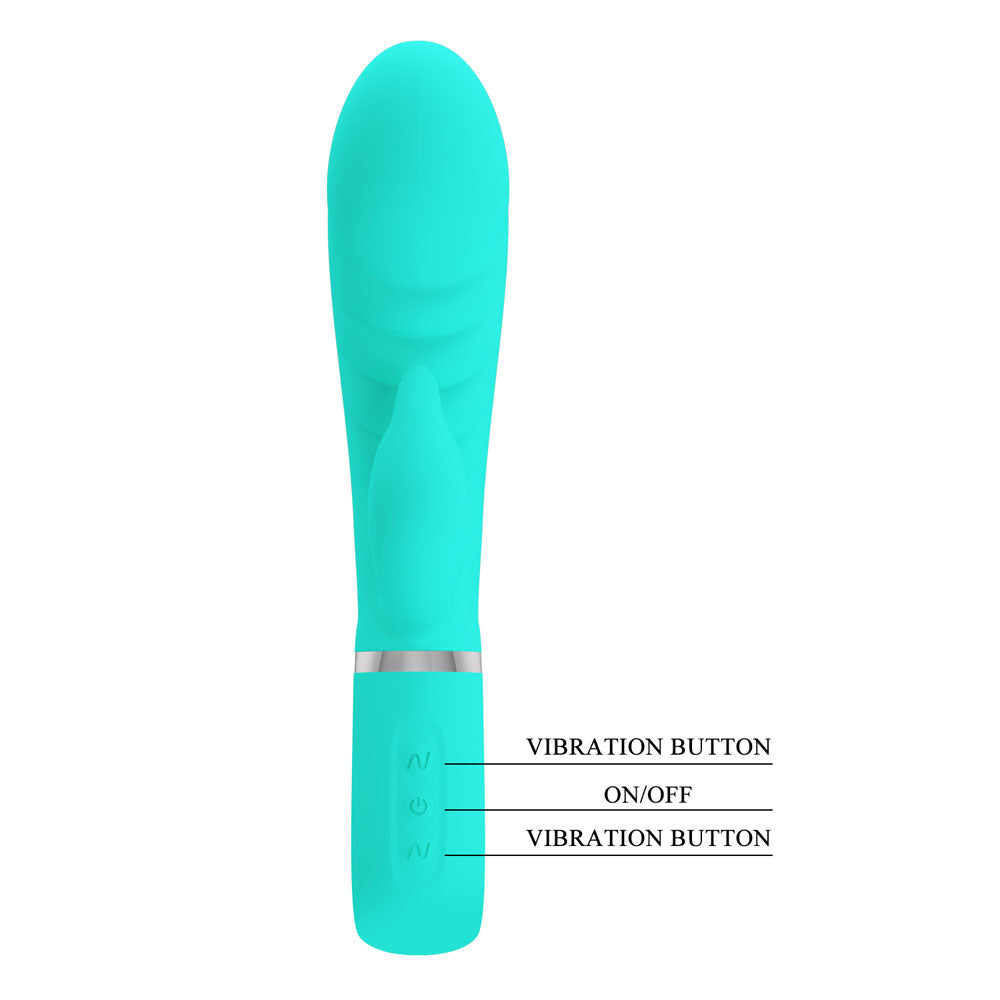 Party Up EDWARD Rabbit Vibe - Teal - Teal 20 cm USB Rechargeable Rabbit Vibrator - BI-014635-4-PU